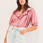 Ba&sh  Women's XS Twiggy Cotton Ruffle Top Vieurose Pink‎ Photo 0