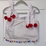 Sugar Lips White Top with Pink Pom Poms and Colorful Trim Photo 0