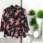By Timo Black Pink Floral Print Tie Bell Sleeve Blouse Top Oversized XS Size undefined Photo 1