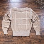 vintage • 1980s pullover sweater grid pattern boucle knit tan white plaid Photo 1