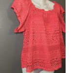 Moral Fiber  Blouse Womens Large Pink Coral Lace Crochet Short Sleeve Boho Top Photo 1