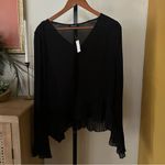Madewell Pleated Flare Sleeve Top Black Semi Sheer Blouse NN935 $82 NWT Size L Photo 2