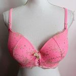 Victoria's Secret • Bright Pink Lace Rhinestone Padded Demi Bra Photo 0