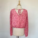 Midnight sky Pink Floral Long Sleeve V-Neck Blouse Photo 3