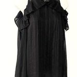WAYF NEW  Cold Shoulder High Ruffle Neck Long Sleeve Blouse Top Black Medium Photo 0