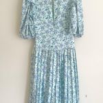 ASOS Design Satin Pleated Puff Sleeve Floral Midi Floral Tea Dress Photo 8