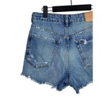 ZARA  The High Waist Short Cotton Distressed Raw Hem Button Closure 6 Blue #3727 Photo 6