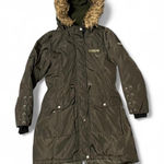 Bebe Olive  Faux Fur Hooded Fishtail Parka Size S/P Photo 0