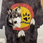 None Wolf Graphic T-Shirt with Dreamcatcher Design Photo 0