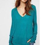 Free People Womens Long Sleeve Layered V Neck Waffle Thermal Top Size XS in Teal Photo 0