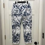 Free People  White and Navy Floral Drawstring Casual Pants - Size Medium Photo 8