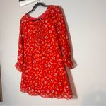 Free People  Babydoll Mini Dress Red Floral Long Sleeve Lined Size 4 Photo 10