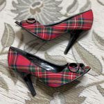 Charlotte Russe Plaid Peep Toe Heels Red Holiday Tartan Pumps Shoes 7 Photo 2