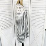 Umgee Striped Crochet Lace Shoulder Tee Shirt Dress Gray Ivory Medium Photo 2