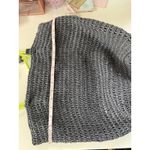 J.Crew Gray Woven Straw Tote Bag with Neon Green Trim Summer Beach Photo 8