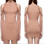 Self Portrait Self-Portrait Alina Knit Minidress ruffle zip neck tan Sz M Photo 1