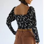 Anthropologie Sweetheart Puff Sleeve Textured Black Print Cropped Blouse Size M Photo 2