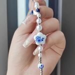 Exquisite Cyan Flower Porcelain With Pearl Design Bracelet Vintage Photo 3
