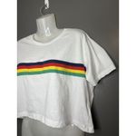 Streetwear Society Shirt Womens Medium White Rainbow Stripe Crop Top Colorful Photo 2