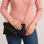 Urban Expression  Stella Fold Over Black Vegan Leather Clutch Gold Chain Strap Photo 1