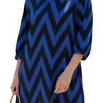 Needle & Thread Light and Dark Blue Chevron Print Slinky Mini Dress EUC Size M Photo 0