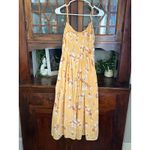 Abercrombie Fitch Yellow Floral Midi Dress Tie Straps Button Front Slit Small Photo 2