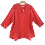 Soft Surroundings  Linen Leonie Tunic Sun Kissed Coral V Neck Size XL NEW Photo 2