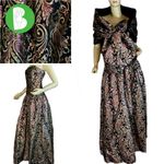 VINTAGE 1980'S VICTOR COSTA PINK, BLACK & GOLD METALLIC PRINT DRESS W/SHAWL (8) Pink Photo 1