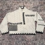 ZARA  Chunky Cable Knit Sweater | Black & Ivory Graphic | Mock Neck | Oversized S Photo 1