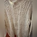 Dress Barn  Wool Blend Oatmeal Multi Speckle Front Full Zip Cable Knit Sweater Photo 4