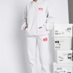 White Fox Boutique  Light Gray Joggers with Red Logo Photo 5