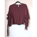 OLM 3/4 Crop Top Womens Casual Puff Sleeve Mock Blouse Burgundy Size Small Red Photo 6