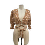 Tularosa Nanette Blouse Latte Beige Polka Dot Crop Tie Wrap Size Medium Photo 2