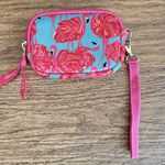 Lilly Pulitzer Neoprene Pink Blue Flamingo Wristlet Wallet Coin Purse Ear Buds Photo 2
