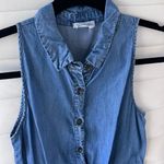 Women size small Jean sleeveless button down dress with collar waist knot Blue Photo 1