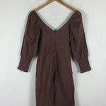 ASOS NWT  Design Brown Linen Puff Sleeve Ruched Front Mini Dress Size 8 Photo 14