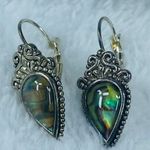 Multicolor Abalone Shell Pierced Earrings in Silver Tone Metal Photo 6