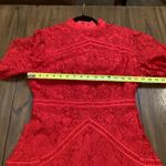 Strut & Bolt  floral Lace Lined Mock Neck Short Sleeve flare Mini Dress Red Large Photo 4