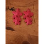 Red Double Flower Drop Earrings Gold Center Statement Summer Beach NWOT Photo 5