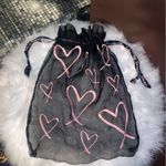 PINK - Victoria's Secret Black and Pink Heart-Patterned Drawstring Bag Photo 4