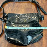 Liz Claiborne  Black Faux Patent Leather Crossbody Purse Shoulder Bag Glossy Logo Photo 1