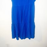 Calvin Klein knee length blue pop over v neck ruffle tiered textured dress Photo 2