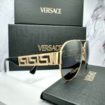 Versace New  Sunglasses Gold Aviator Pilot Metal Greca Logo Black Photo 13