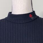 Justify  large casual high neck black ribbed long sleeve blouse with rose on neck Photo 6