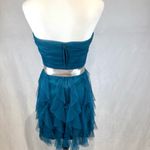 Teeze Me Teal green and silver belted strapless tulip mesh mini dress size 5 Photo 6
