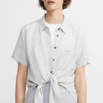 Theory  Gray Hekanina Gray Linen Tie Front Button Down Small Photo 0