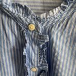 Old Navy  Womens XL Blue White Striped Ruffle Button Down Long Sleeve Shirt Photo 3