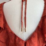 Anthropologie Textured Long Sleeve Floral Blouse in Crimson Rust Orange Sz L Photo 3