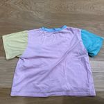 Romwe Cropped T-shirt with Mushroom Patch - Pink, Blue, Yellow size small Photo 6