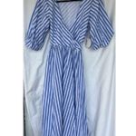 Staud Jodie Midi Wrap Dress Sea Stripe Size Small Bridal Wedding Guest Picnic Blue Photo 4
